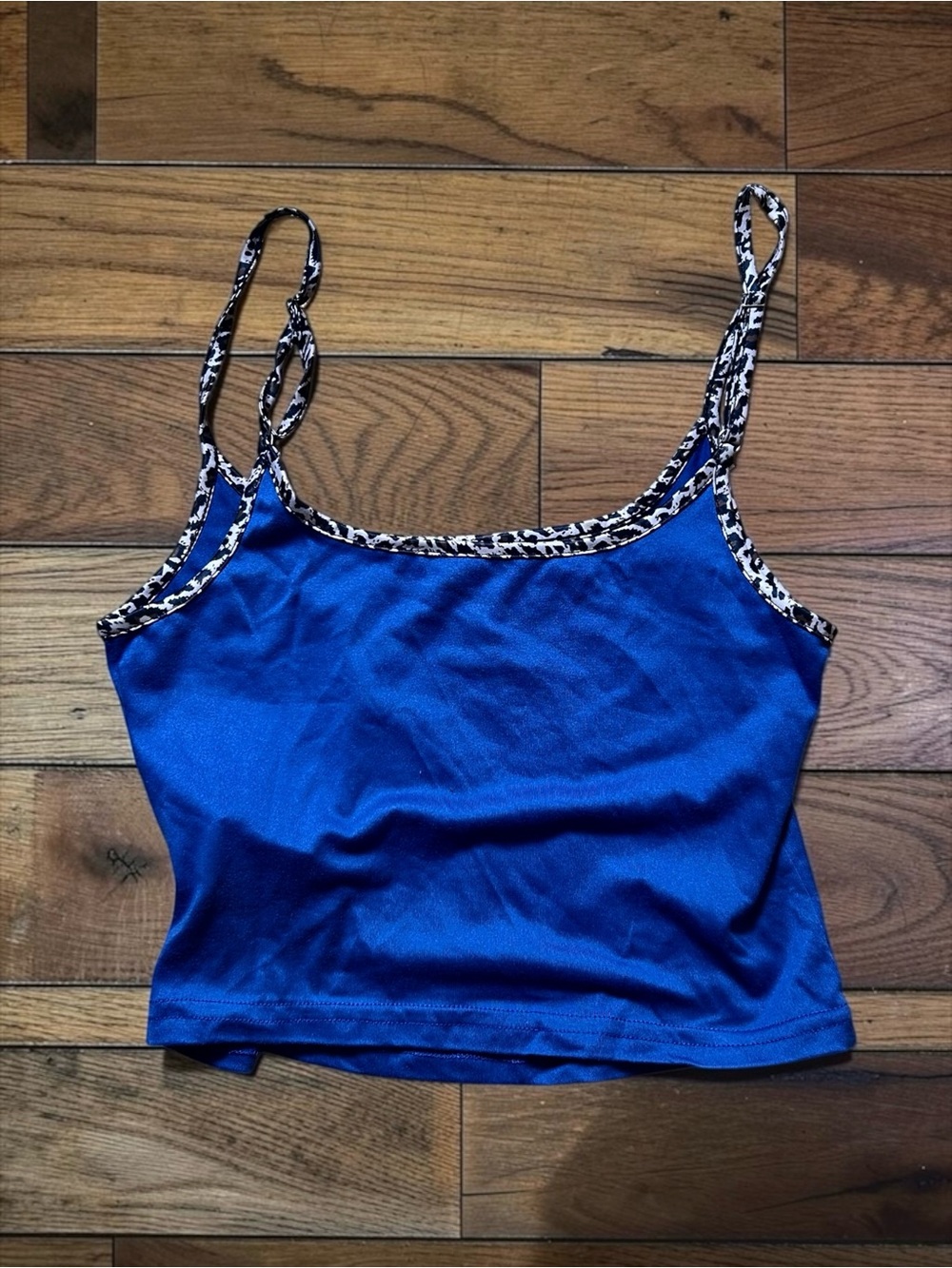 SHEIN Royal Blue Satin Animal Print Trim Cami Top Size S